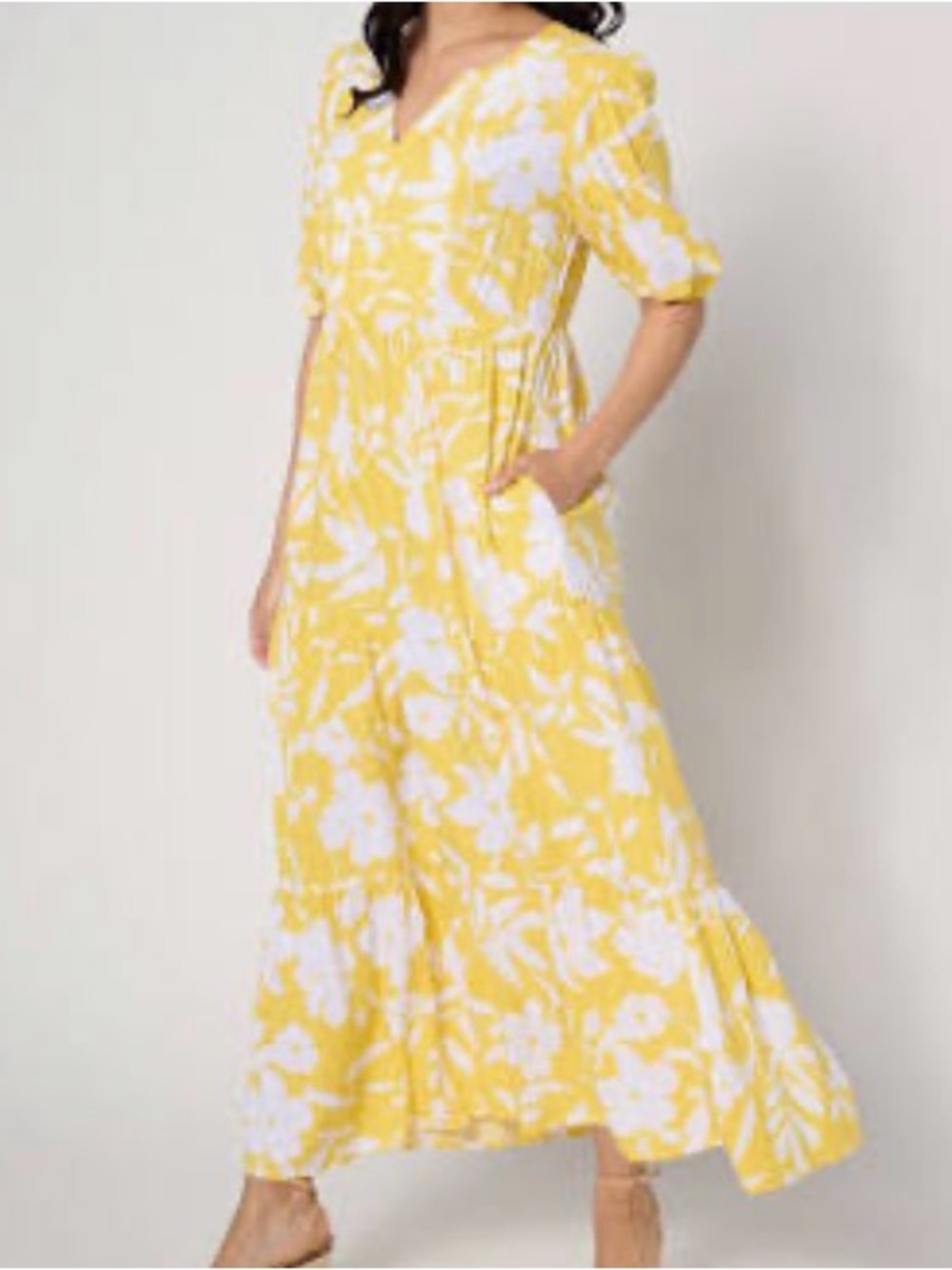 New Susan Graver Passport Printed Woven Maxi Dress Tart Lemon X-Large
